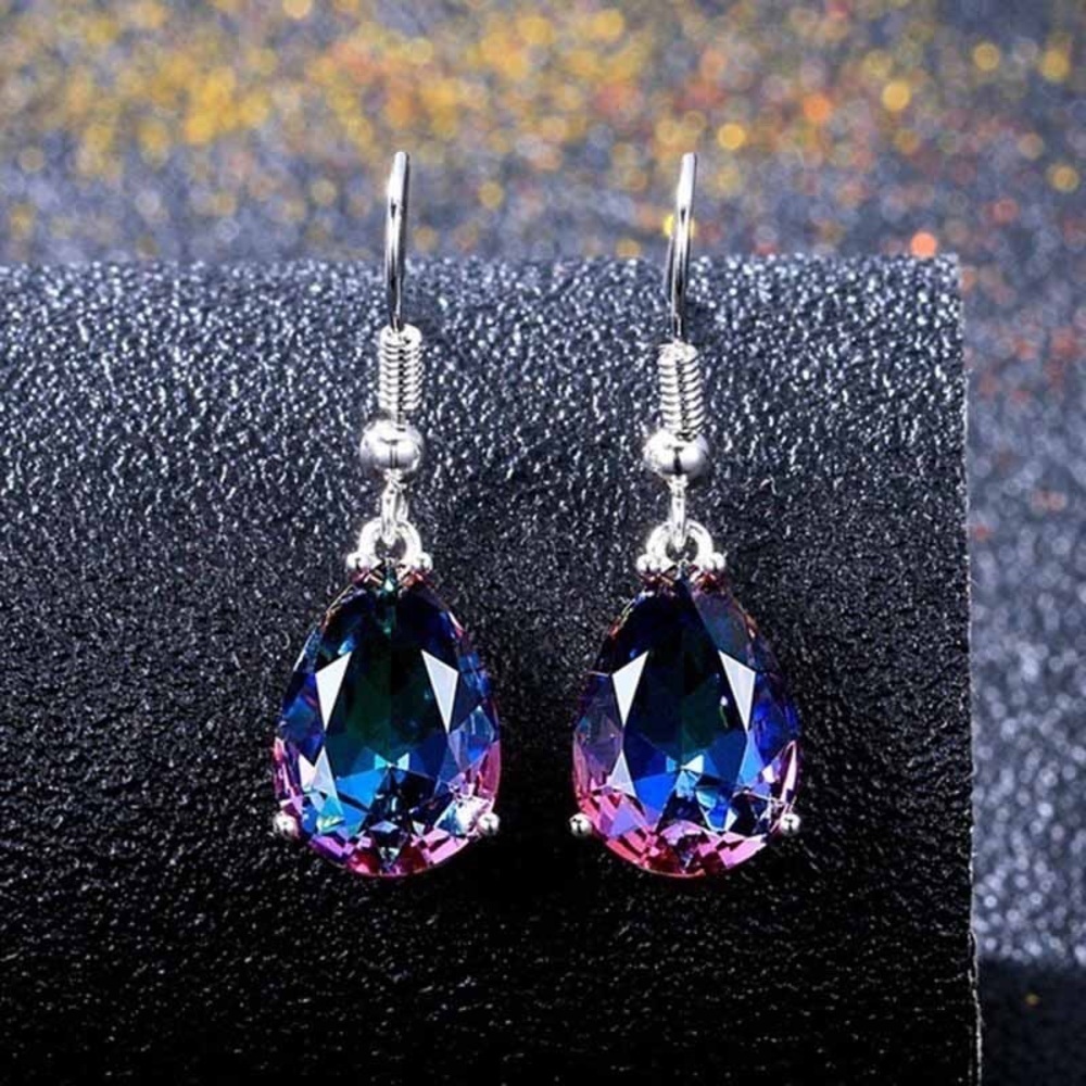 Any 2/$20! Silver Blue/Purple Iridescent Crystal Drop Earrings - Picture 2 of 7